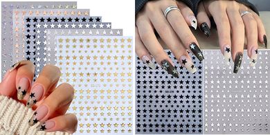 3D Glitter Star Nail Stickers: Gold, Silver, White, Black
