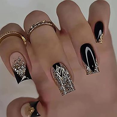 Glossy Gold Glitter French Tip Press-on Nails
