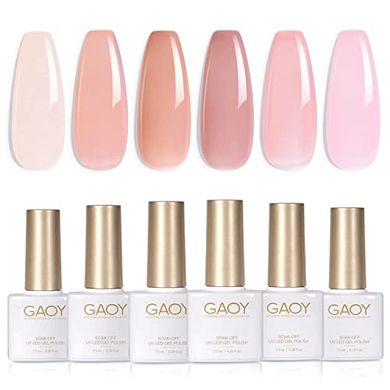 Nude Pink Gel Nail Polish Set: 6 Sheer Colors, UV Cure
