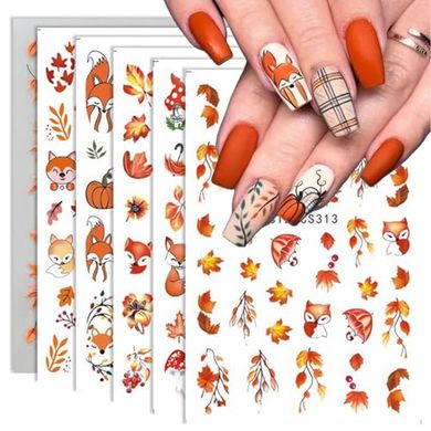 Autumn Maple Leaf & Fox Nail Stickers for DIY Manicure
