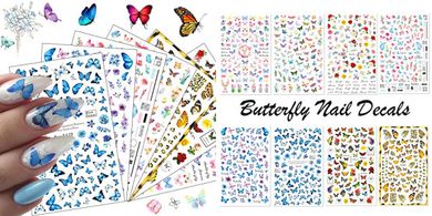 Butterfly Nail Art Stickers: 3D Decals & Designs (8 Sheets)
