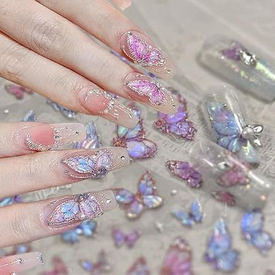 Shell Aurora Butterfly Nail Stickers: Pink & Purple Laser Decor
