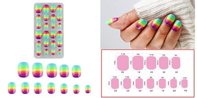 Rainbow Kids Press-On Nails: Short Oval, Glitter Acrylic Tips
