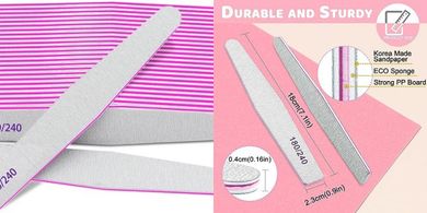 Professional Nail Files Set: 12pcs, 100/180/240 Grit for Natural & Acrylic Nails
