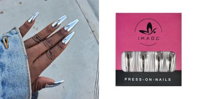 Silver Punk Coffin Ballerina Chrome Press-On Nails with Glue
