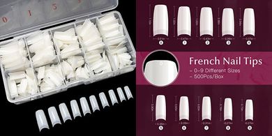 10-Size Acrylic French Tip Nail Kit (500 pcs)
