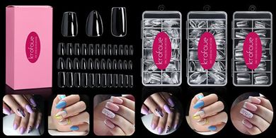 720 Clear Nail Tips: 3 Styles, Short Almond/Square/Coffin, with Box
