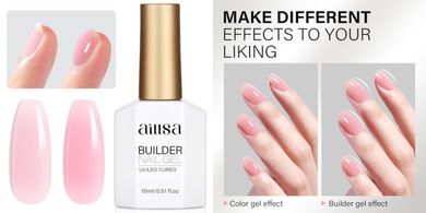 AILLSA Pink Builder Gel 7 In 1 Nude Hard Gel Polish for Nail Thickening Light Neutral Strengthener Gel Nail Polish Natural Color Sheer Extension U V Gel for French Manicure Base Coat Needed 0.51 Oz