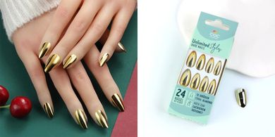 Glossy Gold Chrome Almond Press-on Nails for Women
