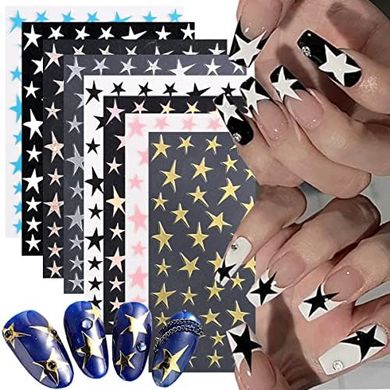 Starlight Nail Art Stickers: Holographic Glitter & Pentagram Designs
