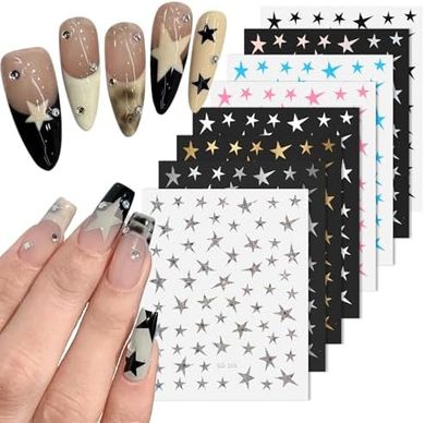 Star Nail Art Stickers & Charms: 3D Glitter Decals
