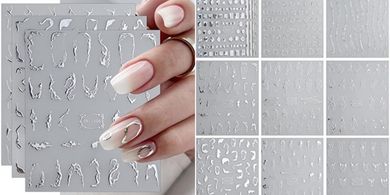 JMEOWIO Marble Nail Art Stickers: Silver, Self-Adhesive Decals
