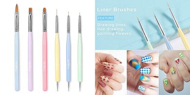 Professional Nail Art Brushes: Design, Builder Gel, Dotting, Liner
