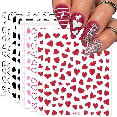 Heart Nail Art Stickers: Red & Black 3D Decals for Valentine