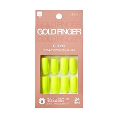 Neon Yellow Ready-to-Wear Long Square False Nails Kit
