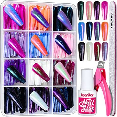 Chrome & Holographic Ballerina Press-On Nails (288pc, 12 Colors)
