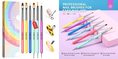 SAVILAND 6-Piece Nail Art Brush Set: Liner, Dotting, & Gel Brushes
