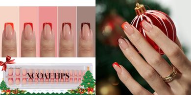 Red & Christmas French Tip Press-On Nails (160pc, 16 Sizes)
