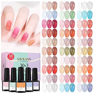 SAVILAND 30-Color Jelly Gel Nail Polish Set: Sheer, Matte, Glossy Effects
