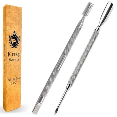 Krisp Beauty Dual-Sided Cuticle Pusher & Cleaner Set (Stainless Steel)
