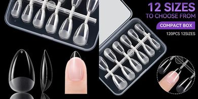 Gelike Short Almond Press-on Nail Tips: 12 Sizes, 120pcs
