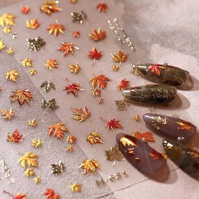 5D Embossed Maple Leaf Nail Decals: Autumn Thanksgiving Design
