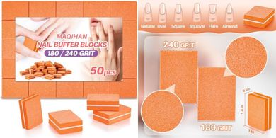 Professional Double-Sided Nail Buffers (50-Pack, 180/240 Grit)
