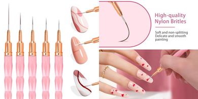 Pink 5-Piece Fine Detail Nail Art Liner Brush Set (4-25mm)
